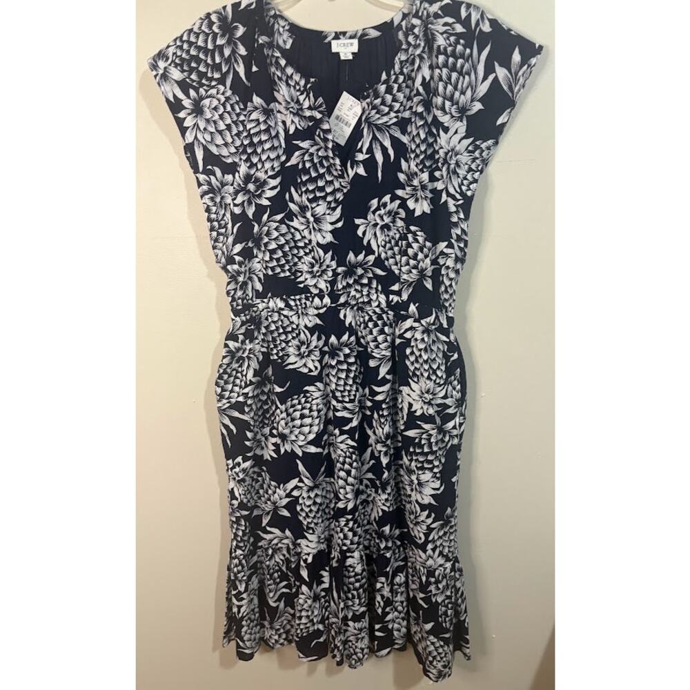 J. Crew Black White Cotton Sleeveless Pineapple Crinkle Dress Size 6 NWT‎